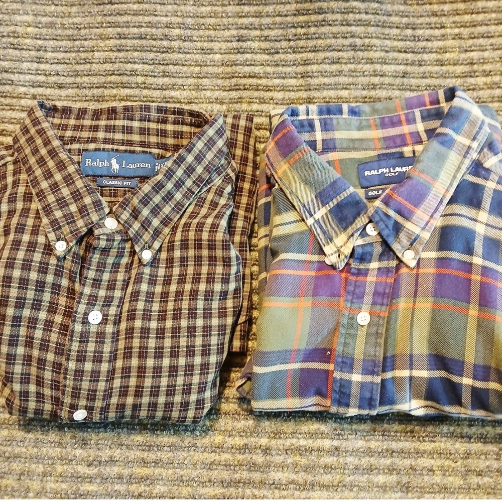 2 Ralph Lauren Golf Classic Fit Plaid button down Shirt Men's XXL 100% cotton‎